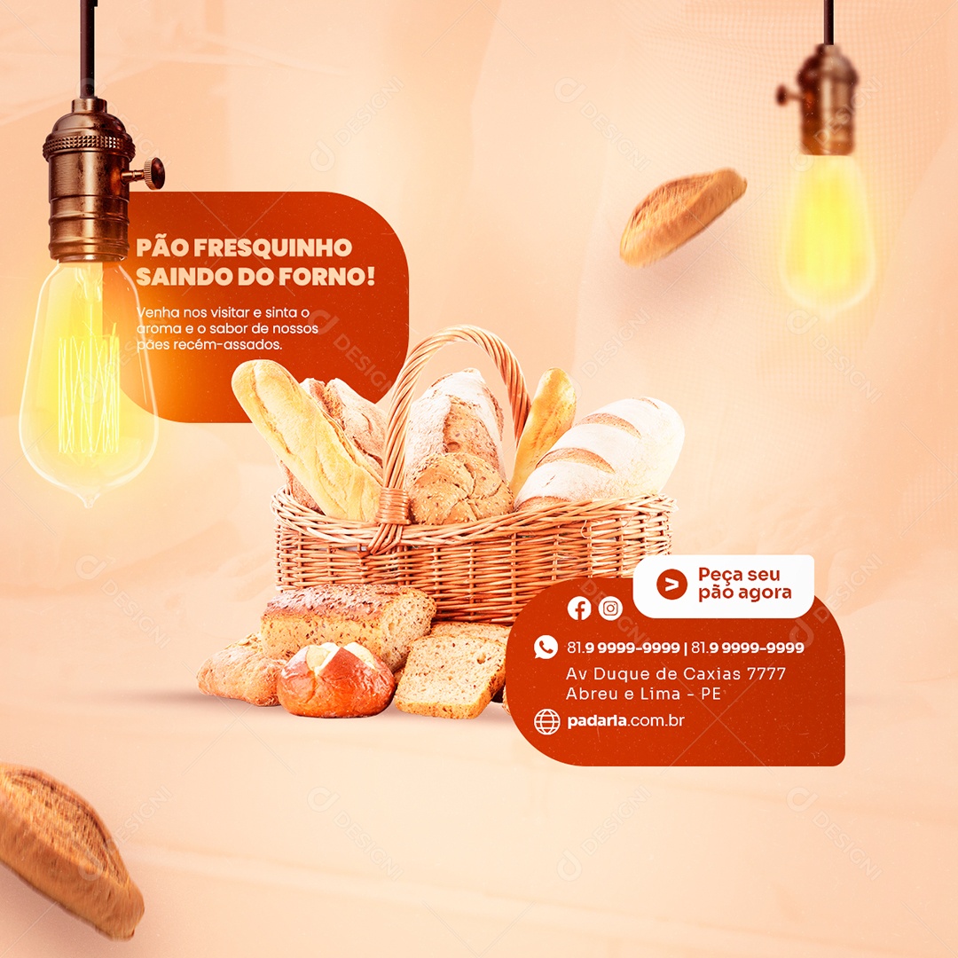 Pão Fresquinho Saindo Do Forno Peça Seu Delivery Padaria Social Media PSD Editável