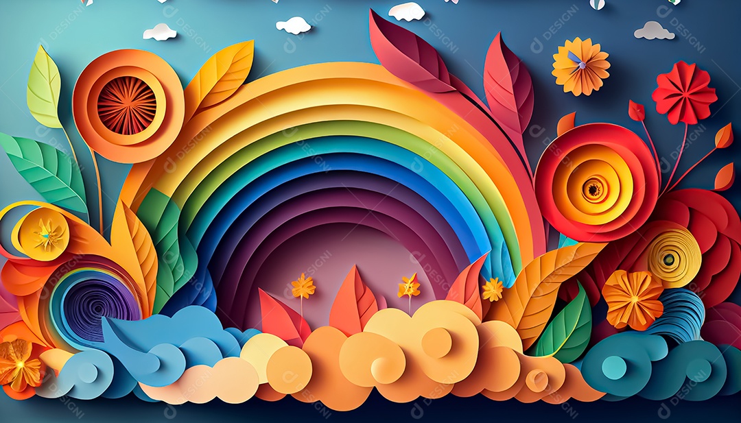 Fundo de primavera de arco-íris floral de estilo de papel