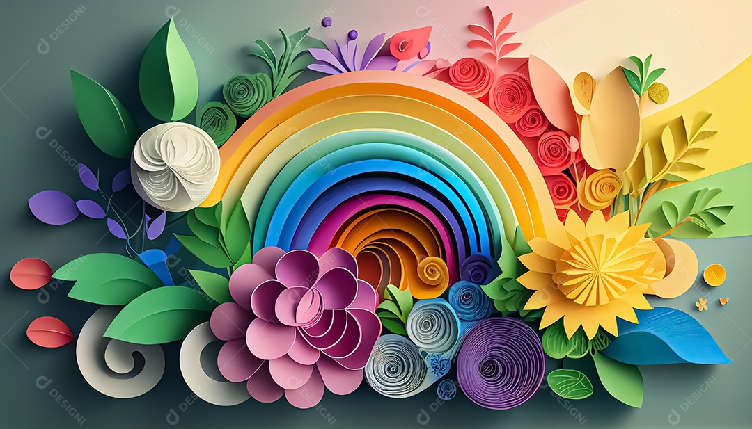 Fundo de primavera de arco-íris floral de estilo de papel