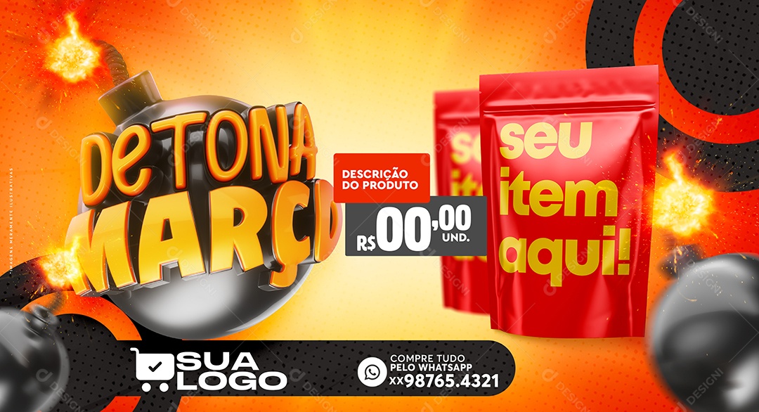 Social Media Banner Supermercado Detona Março PSD Editavel
