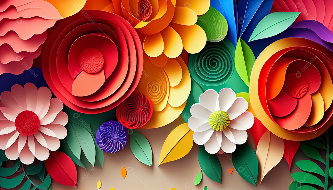 Fundo de primavera de arco-íris floral de estilo de papel