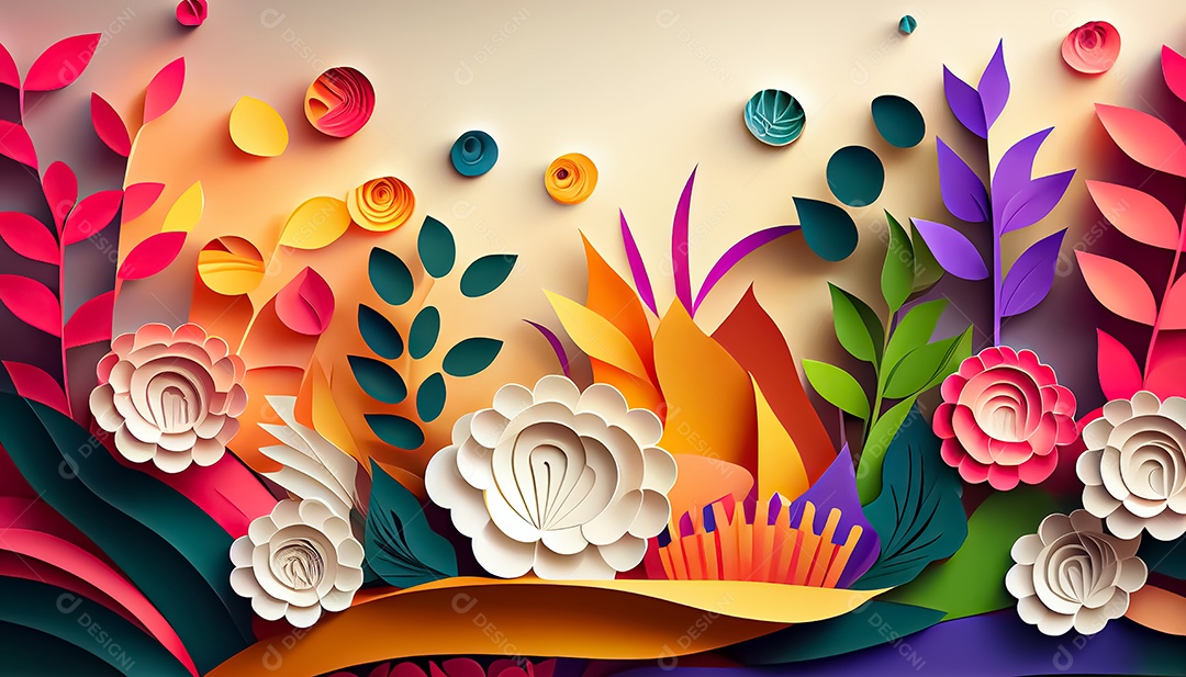 Fundo de primavera de arco-íris floral de estilo de papel