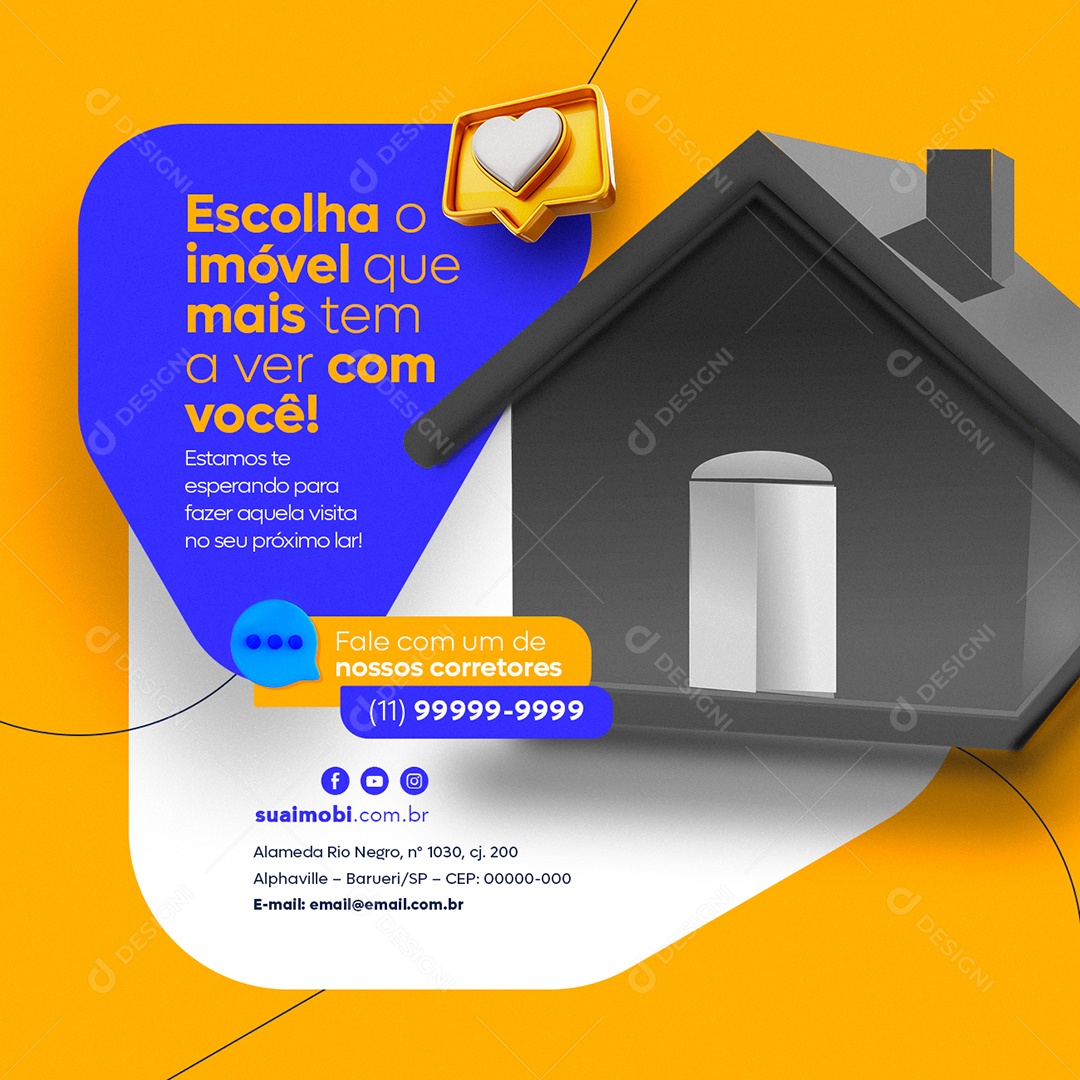 Escolha o Imóvel Que Mais Tem A Ver Com Você Imobiliária Social Media PSD Editável