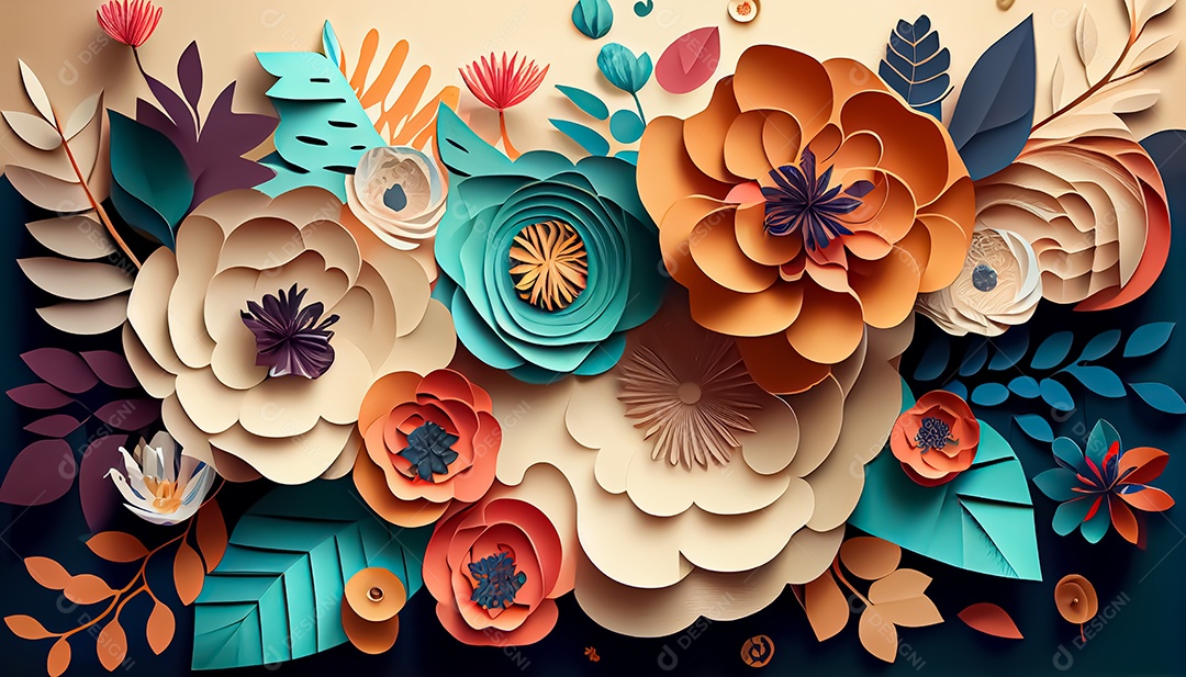 Fundo de primavera de arco-íris floral de estilo de papel