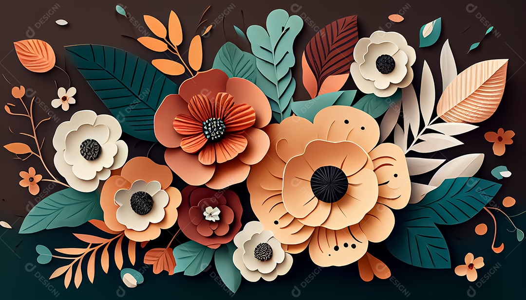 Fundo de primavera de arco-íris floral de estilo de papel