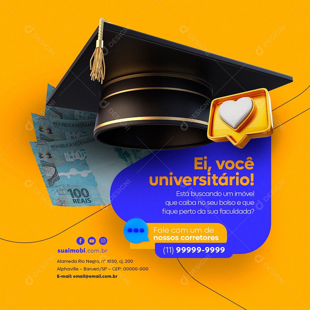 Ei Você Universitário Está Buscando Um Imóvel Que Caiba No Seu Bolso Imobiliária Social Media PSD Editável