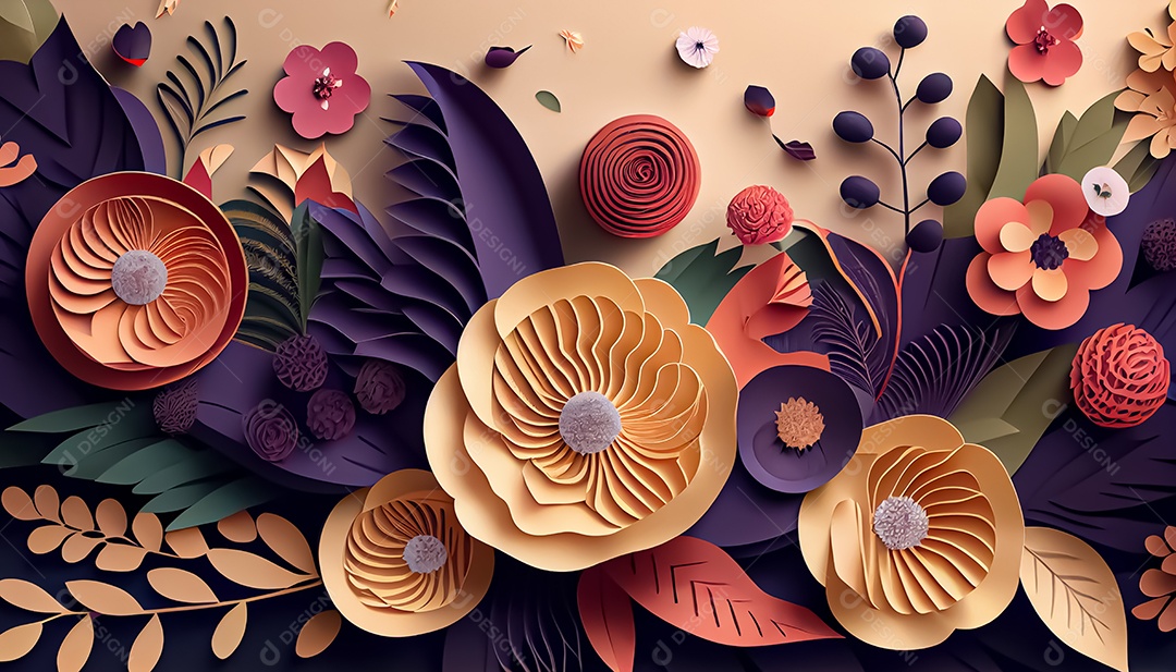 Fundo de primavera de arco-íris floral de estilo de papel