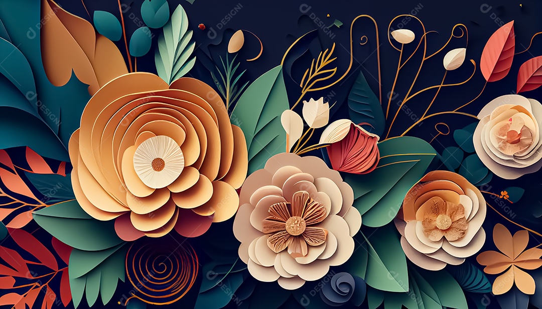 Fundo de primavera de arco-íris floral de estilo de papel