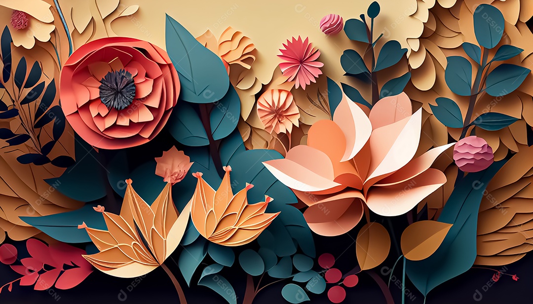 Fundo de primavera de arco-íris floral de estilo de papel