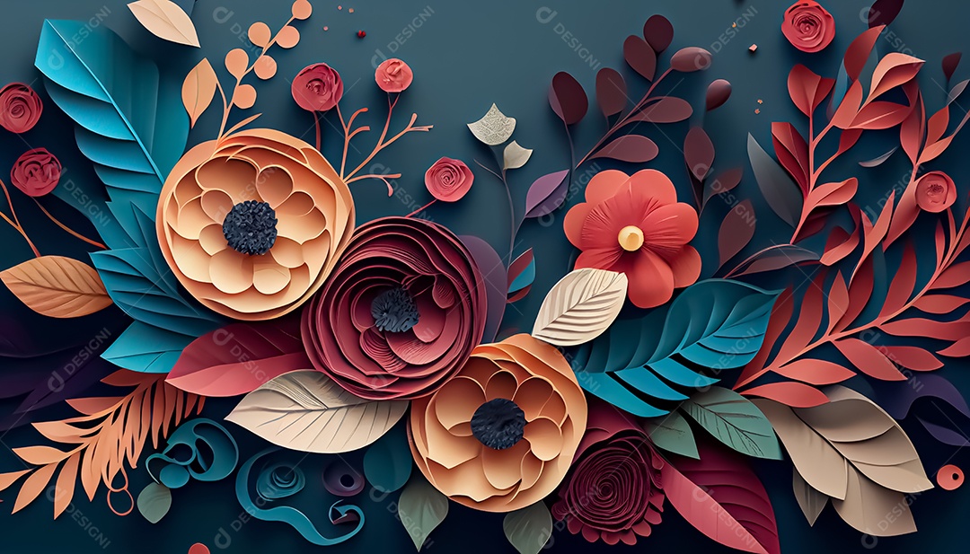 Fundo de primavera de arco-íris floral de estilo de papel