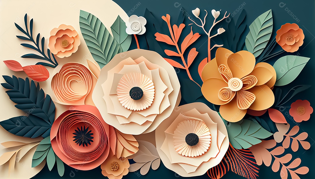 Fundo de primavera de arco-íris floral de estilo de papel