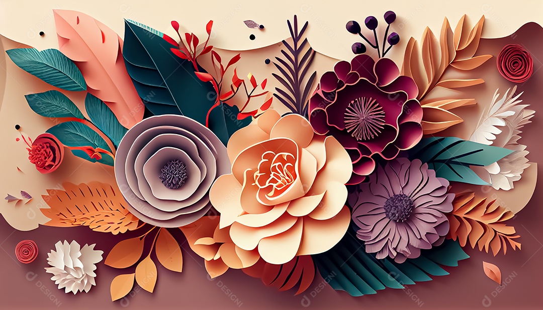 Fundo de primavera de arco-íris floral de estilo de papel