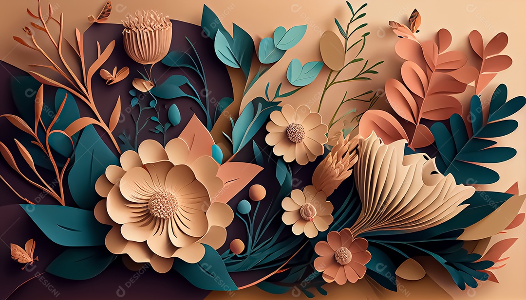 Fundo de primavera de arco-íris floral de estilo de papel