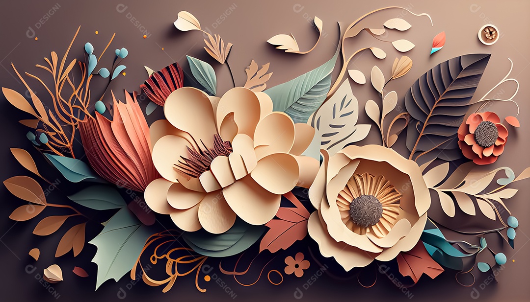 Fundo de primavera de arco-íris floral de estilo de papel