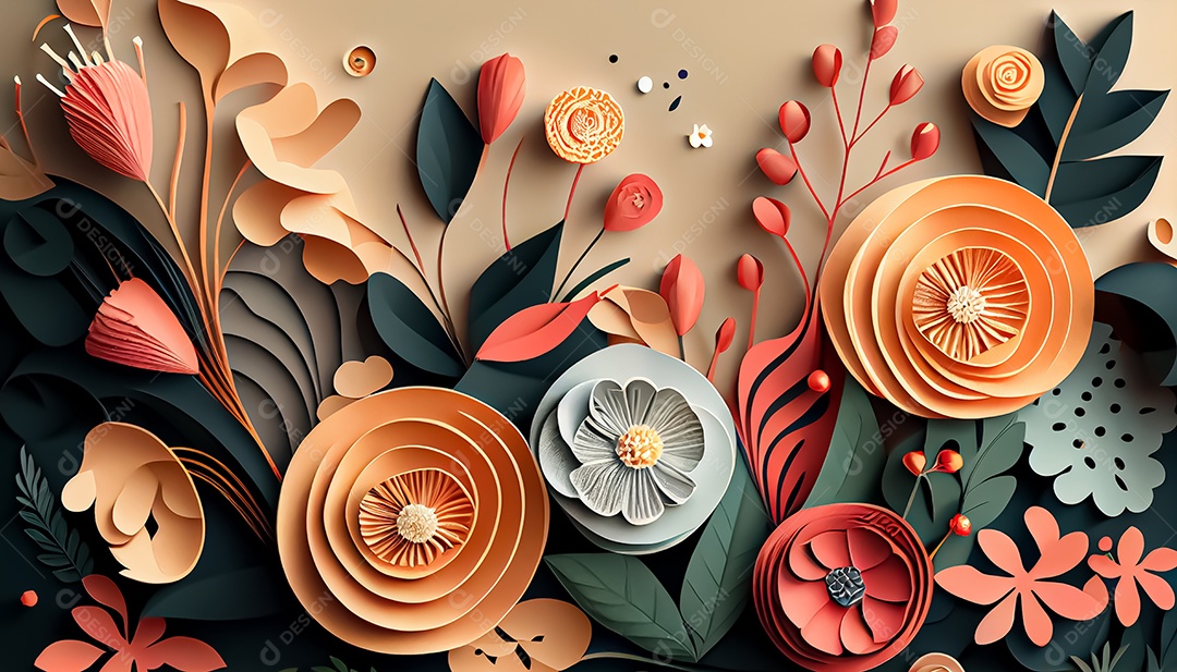 Fundo de primavera de arco-íris floral de estilo de papel