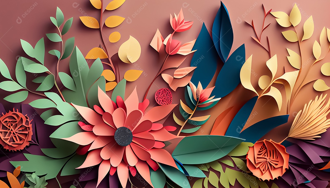 Fundo de primavera de arco-íris floral de estilo de papel