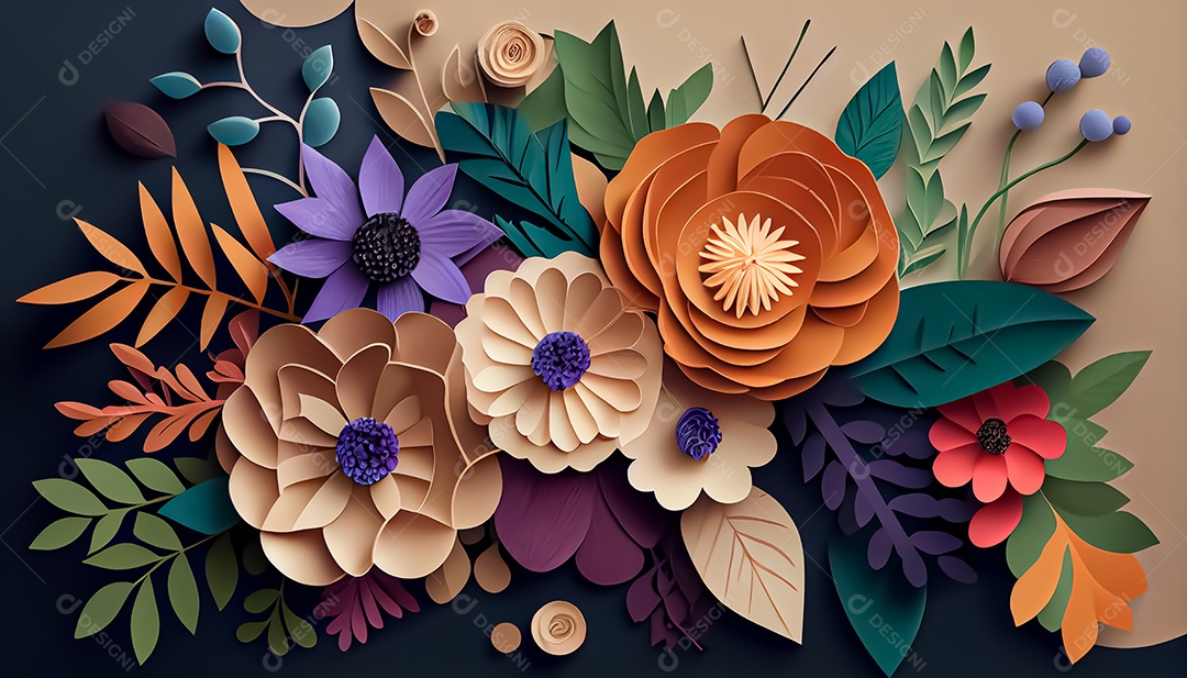 Fundo de primavera de arco-íris floral de estilo de papel