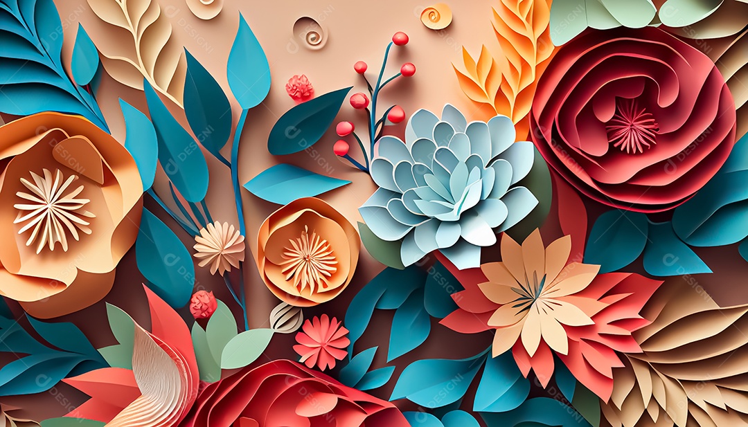 Fundo de primavera de arco-íris floral de estilo de papel