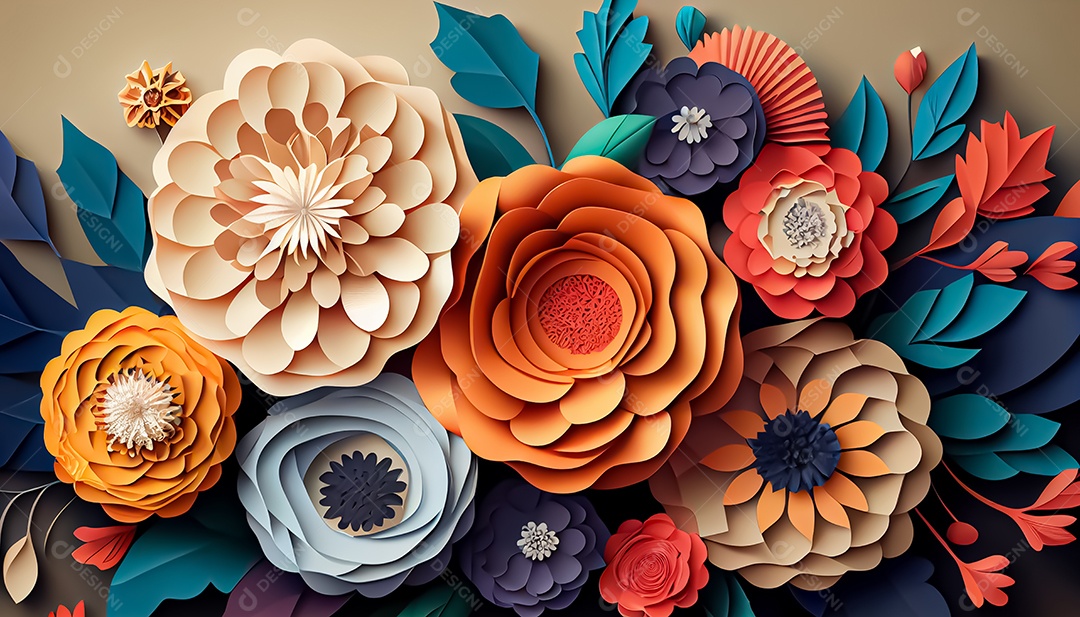 Fundo de primavera de arco-íris floral de estilo de papel