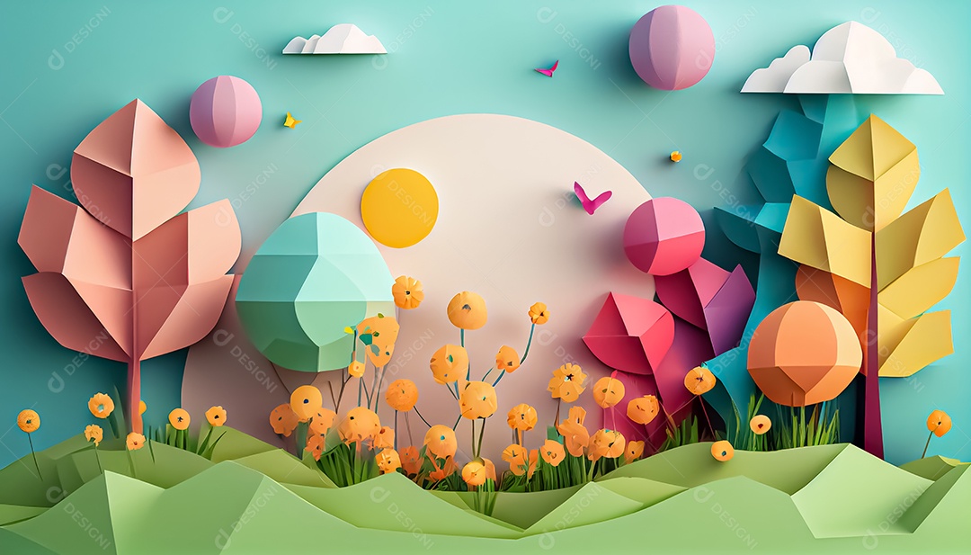 Fundo de primavera de arco-íris floral de estilo de papel