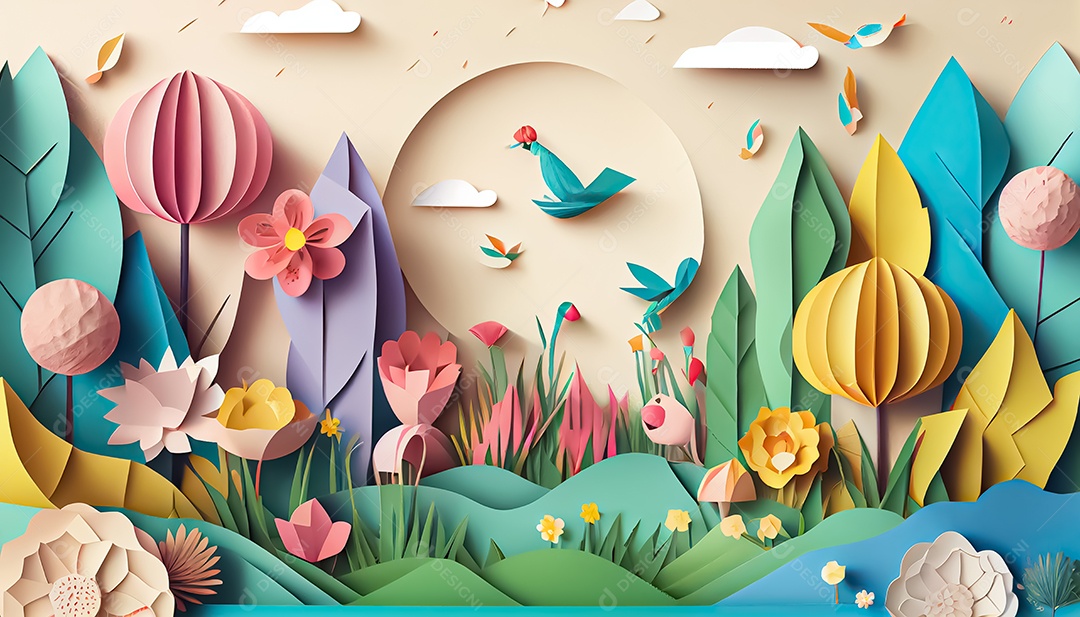 Fundo de primavera de estilo de papel