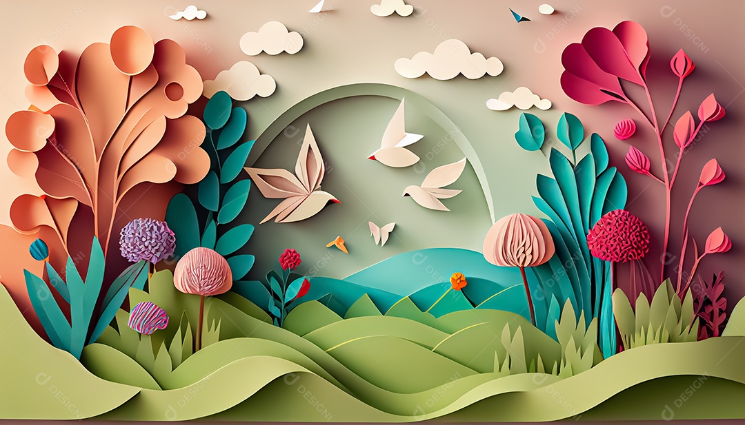 Fundo de primavera de estilo de papel