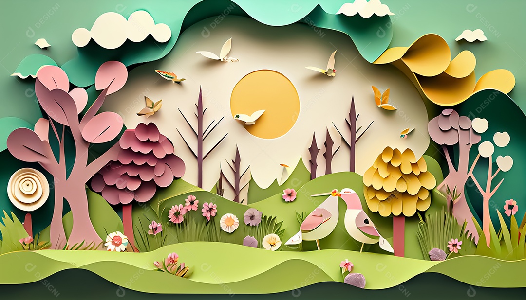 Fundo de primavera de estilo de papel