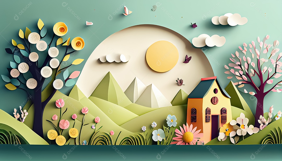 Fundo de primavera de estilo de papel