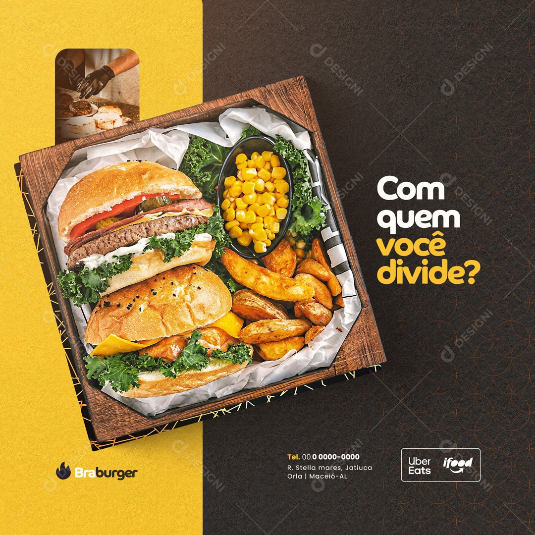 Com Quem Você Divide? Hamburgueria Social Media PSD Editável