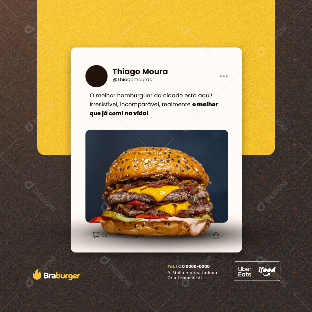 O Melhor Hamburguer da Cidade Hamburgueria Social Media PSD Editável