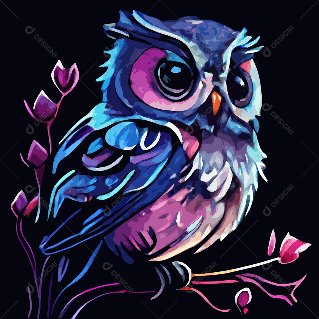 Ilustração Coruja Colorida Vetor EPS Editável