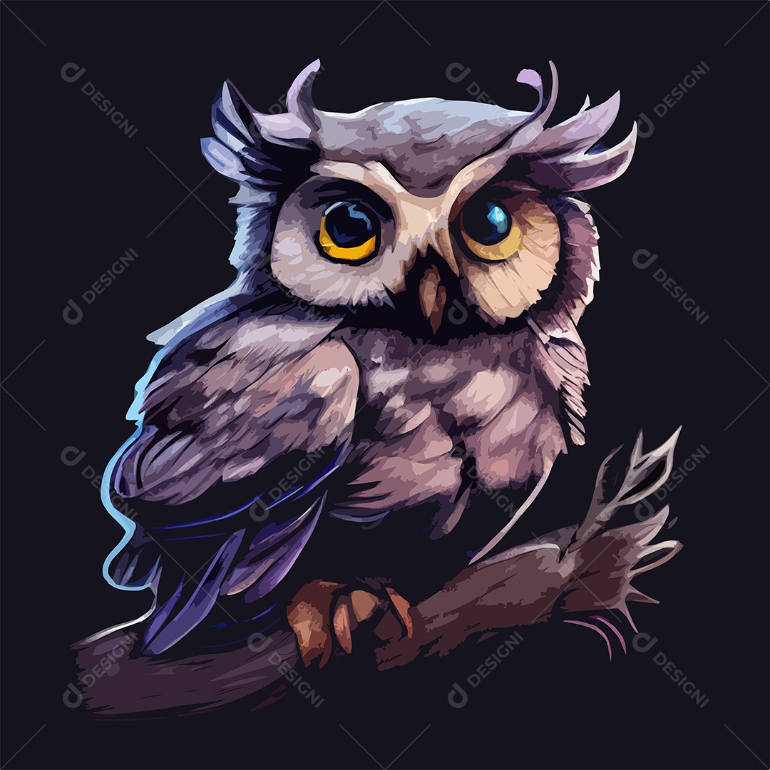 Ilustração Coruja Colorida Vetor EPS Editável