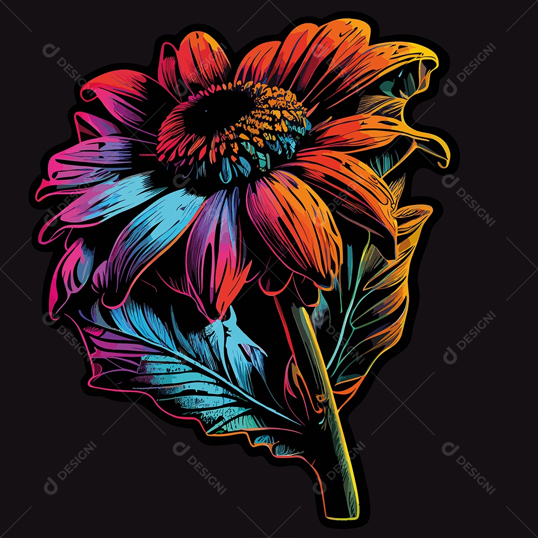 Ilustração Flor Girasol colorido Vetor EPS Editável