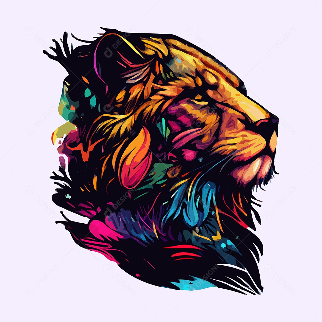 Ilustração Leão Colorido Vetor EPS Editável