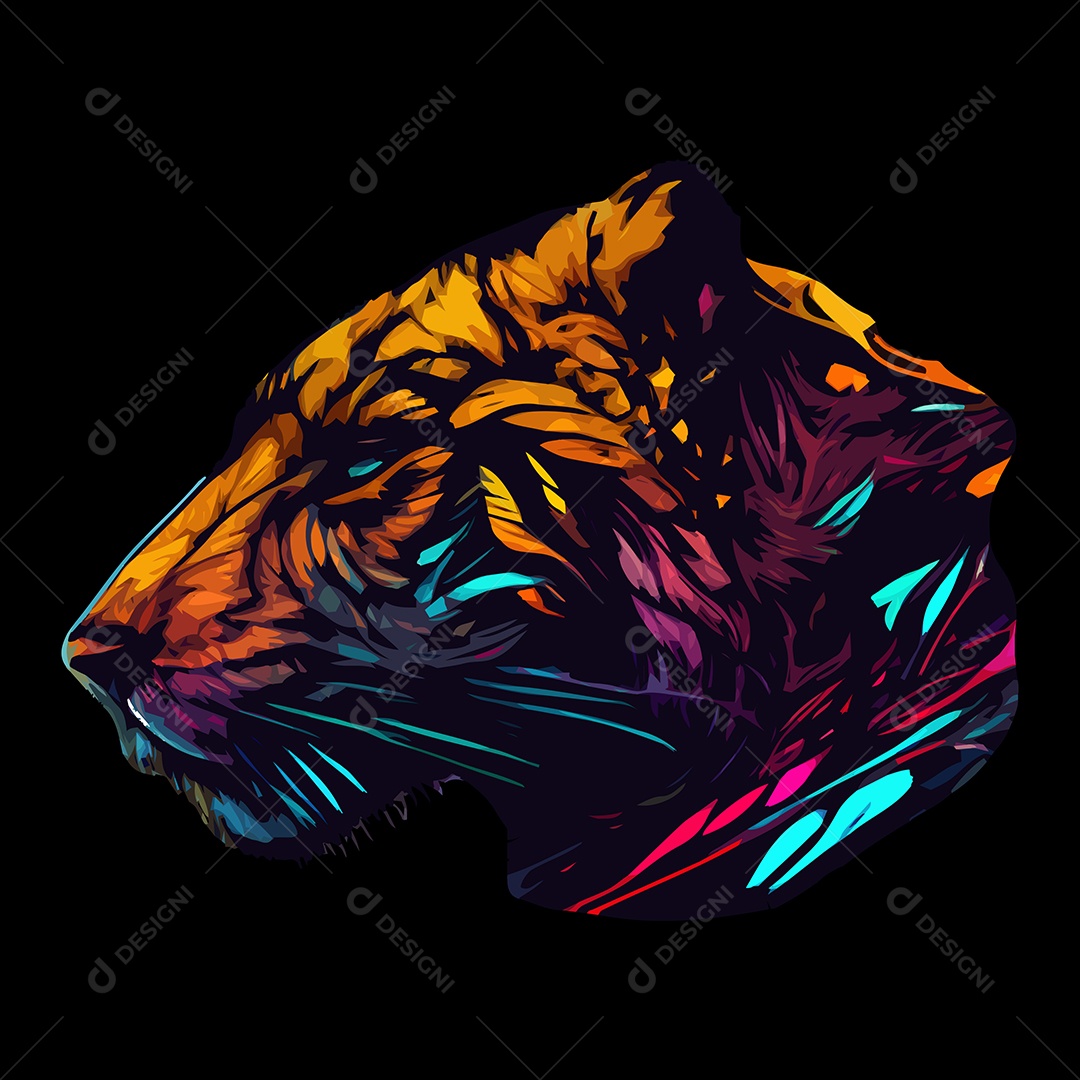 Ilustração Tigre Colorido Vetor EPS Editável