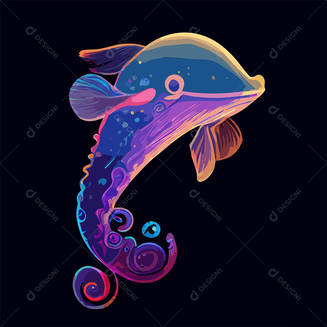 Ilustração vetorial Golfinho colorido Vetor EPS Editável