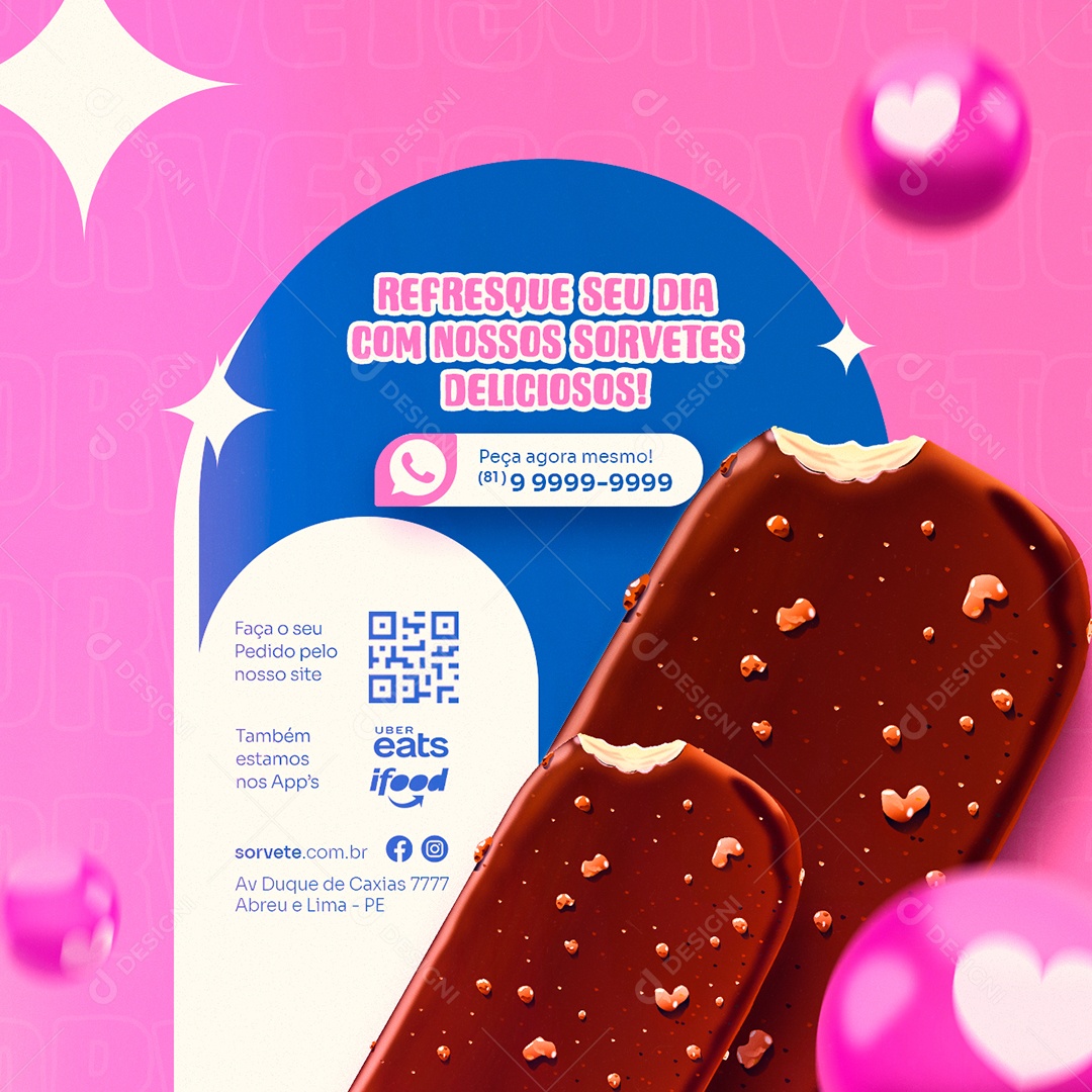 Refresque Seu Dia Com Nossos Sorvetes Deliciosos Sorveteria Social Media PSD Editável