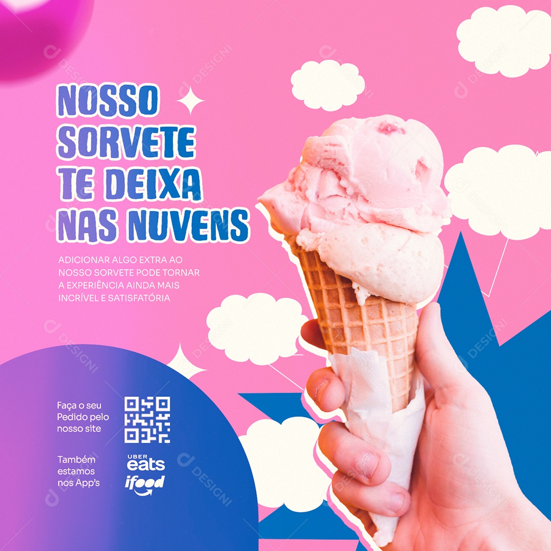 Nosso Soverte Te Deixa Nas Nuvens Sorveteria Social Media PSD Editável