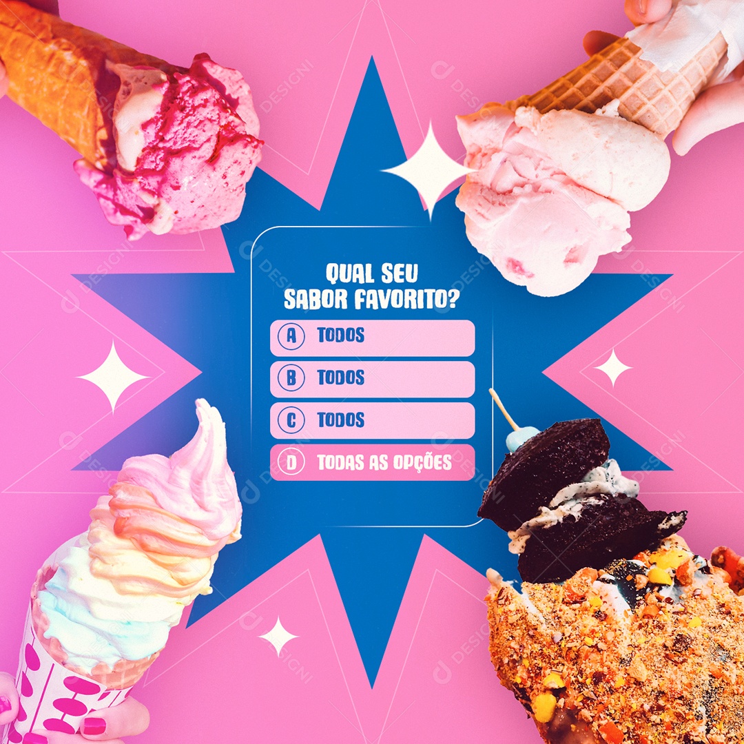 Qual Seu Sabor Favorito Todas As Opções Sorveteria Social Media PSD Editável