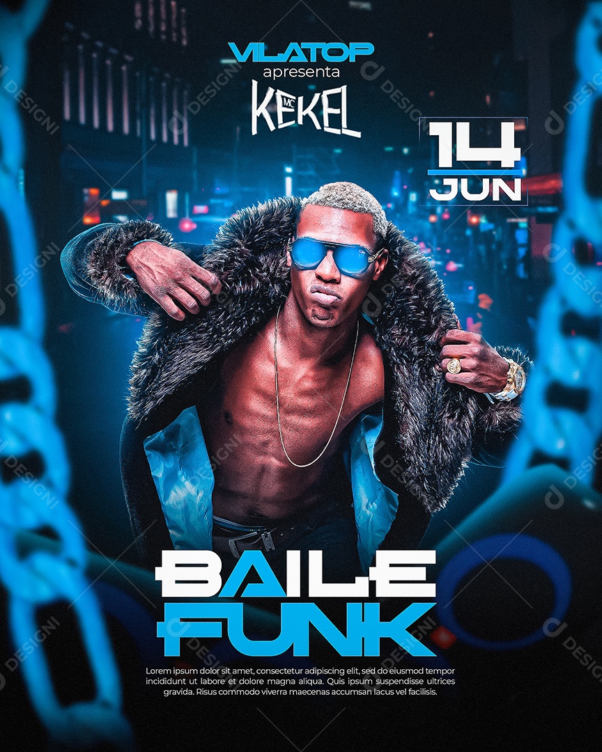 Flyer Baile Funk Mc Kekel Feed Social Media PSD Editável