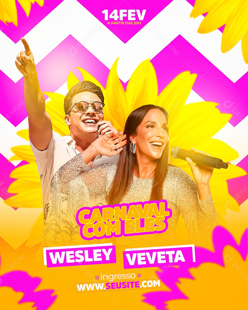 Flyer de Carnaval com Wesley e Veveta Feed Social Media PSD Editável
