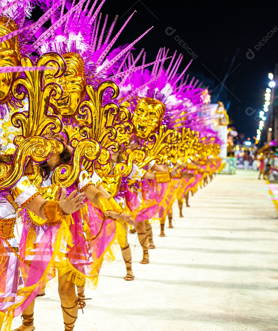 Carnaval no Brasil, na Passarela do Samba, a maior festa popular do mundo, com muita cor, alegria, alegorias, bailarinos, sambistas, fantasias coloridas e muito samba