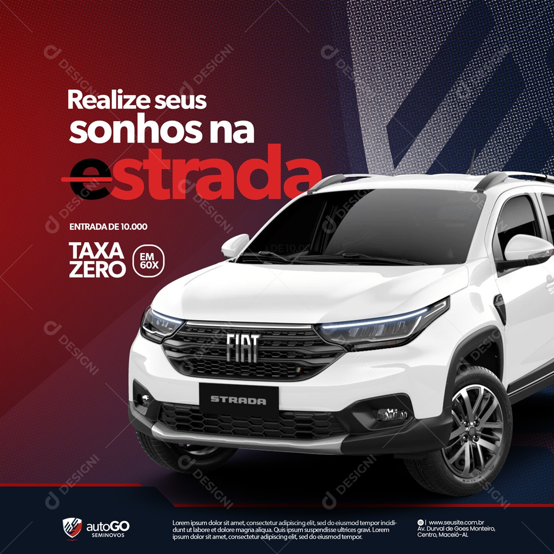 Realize Seus Sonhos Estrada Taxa Zero Concessionária Seminovo Social Media PSD Editável