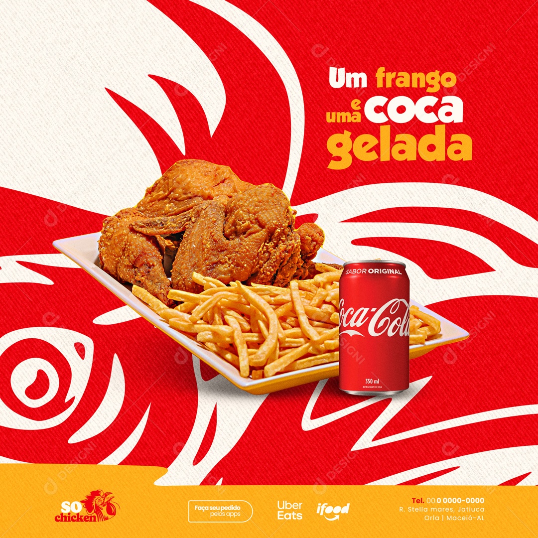 Um Frango e Uma Coca Gelada Frango Frito Social Media PSD Editável