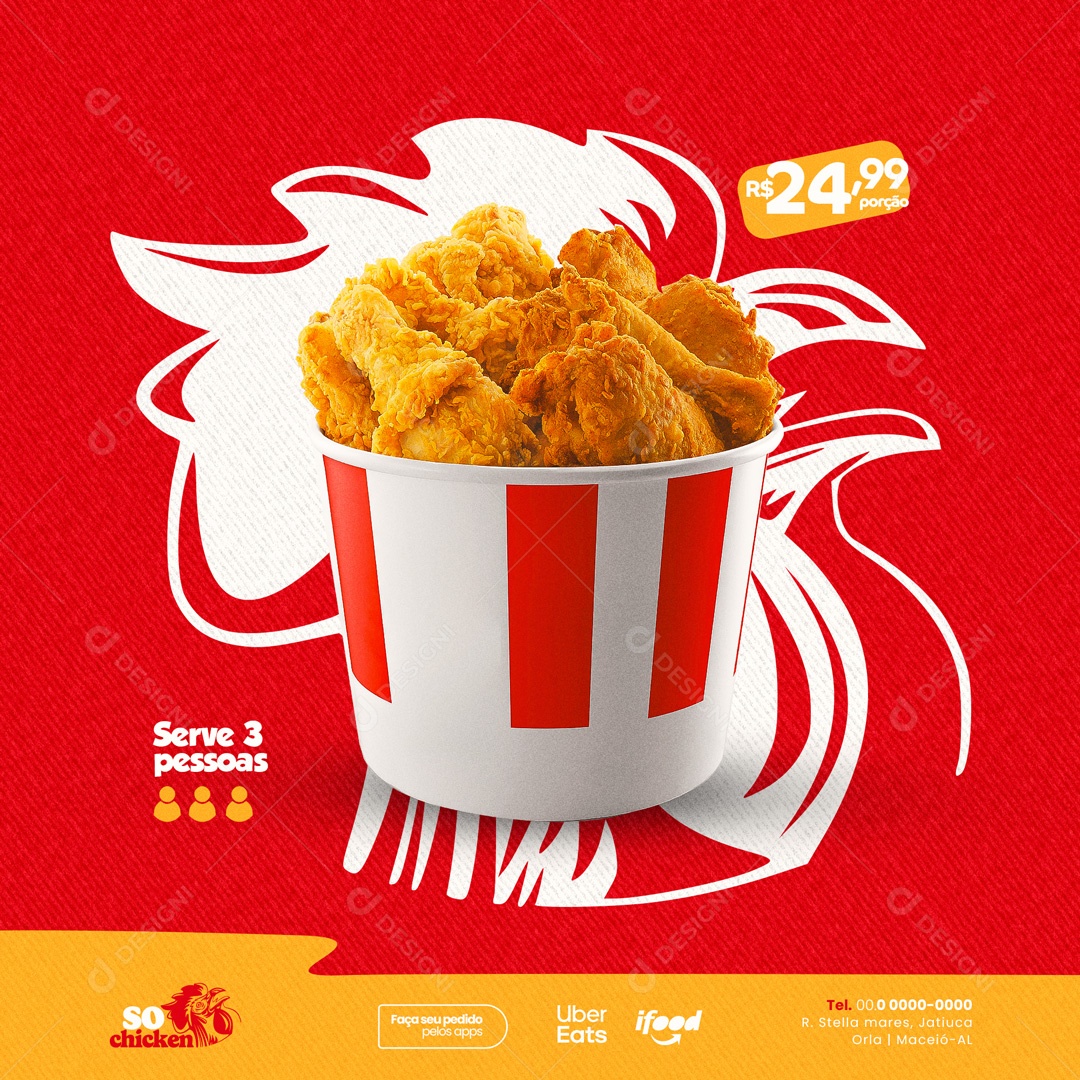 Serve 3 Pessoas Frango Frito 24,99 Social Media PSD Editável