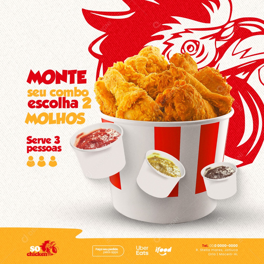 Monte Seu Combo Escolha 2 Molhos Serve 3 Pessoas Frango Frito Social Media PSD Editável