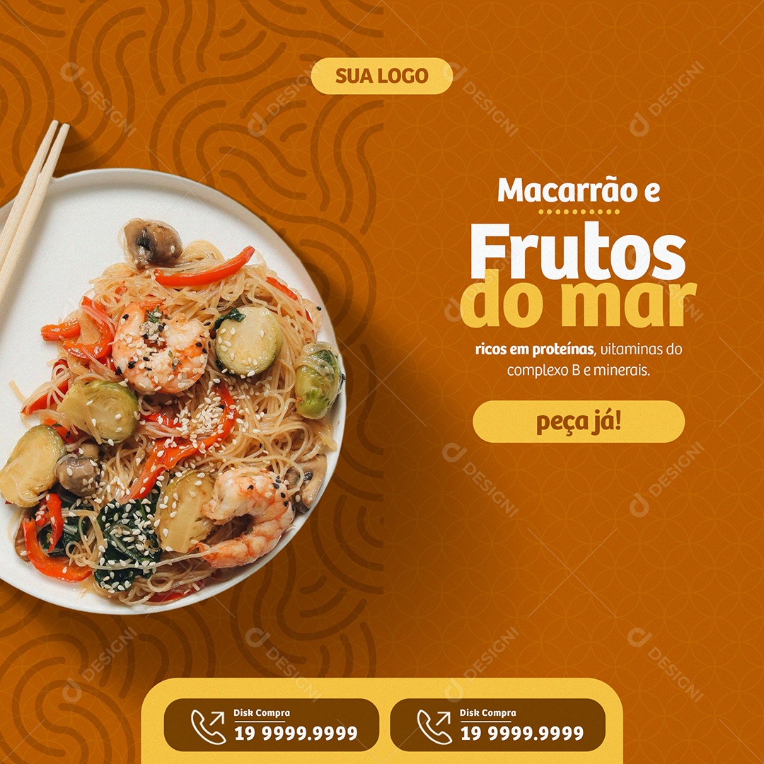 Macarrão e Frutos do Mar Ricos em Proteínas Casa de Massa Social Media PSD Editável