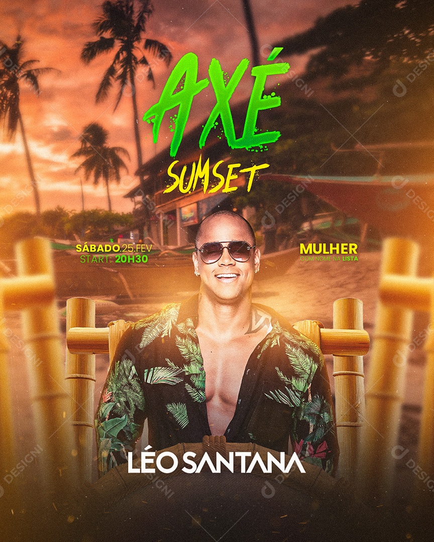 Axé Sunset Léo Santana Flyer Carnaval Social Media PSD Editável