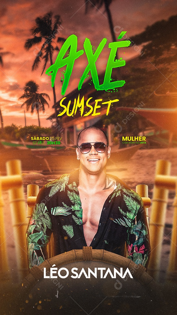 Story Axé Sunset Léo Santana Flyer Carnaval Social Media PSD Editável