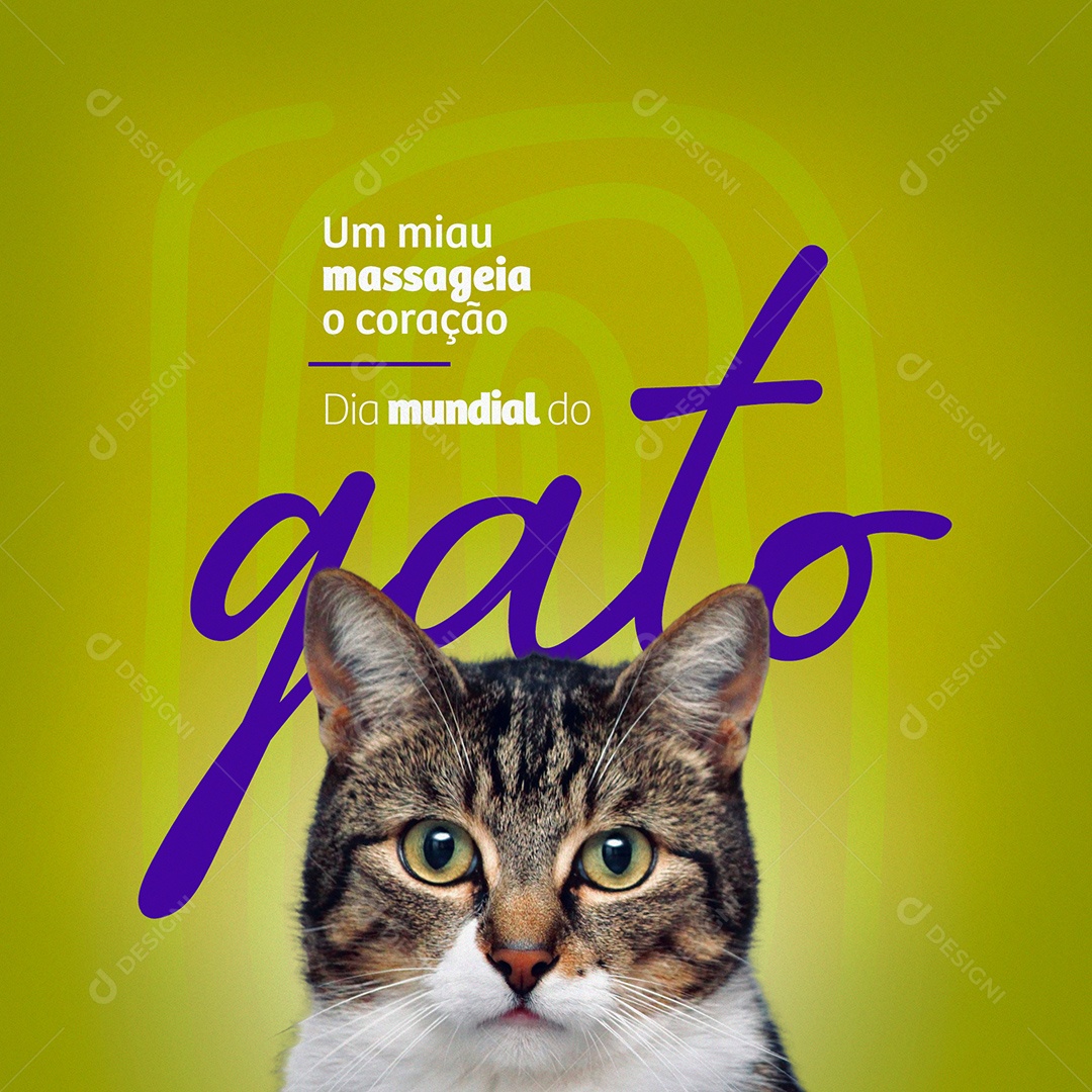 Um Miau Massageia o Coração Dia Mundial Do Gato 17 de Fevereiro Social Media PSD Editável